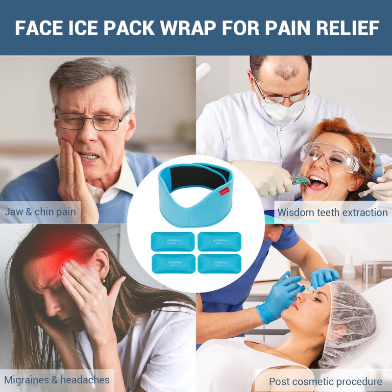 Comfytemp غطاء رأس حزمة الثلج لأسنان الحكمة من كومفيتمب، حزمة ثلج للوجه لتخفيف آلام مفصل الفك، رعاية الأسنان الفموية HSA، استعادة بعد الجراحة، 4 حزم هلام قابلة لإعادة الاستخدام للحرارة والبرودة، تخفيف الألم للفك، الذقن، الوجه، زراعة الأسنان - Image 2