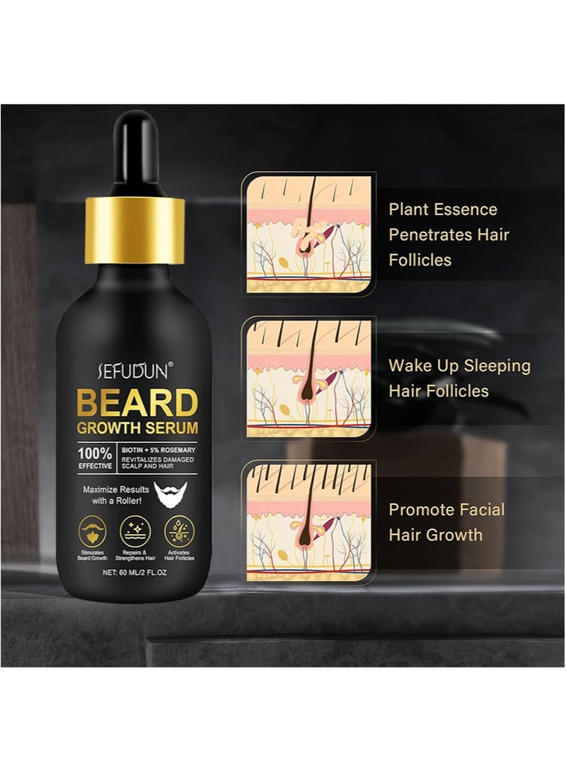Sefudun Beard Growth Kit - Beard Roller and Beard Growth Serum - Biotin Beard Growth Oil for Promote Hair Regrowth - Beard Serum for Facial Hair Treatment Masculine Thick,2 Fl Oz - Image 2