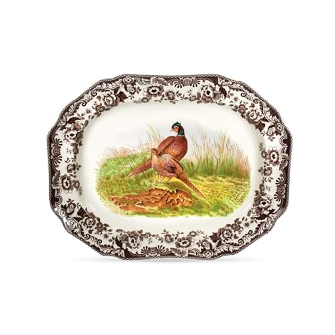 Spode Woodland Pheasant Octagon Serving Platter - 19 Plate for Thanksgiving & Special Occasions, Fine Porcelain, Dishwasher & Microwave Safe, Excellent for Fall Entertaining - Holiday Dinnerware Set