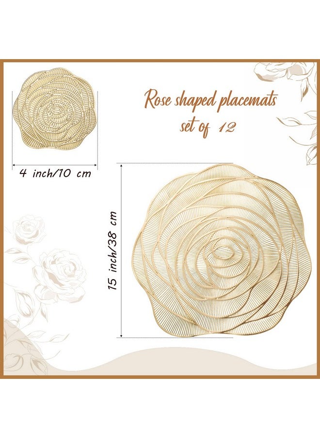 Sieral Sieral 12 Set 15 Inch Round Pressed Vinyl Placemats Rose Placemat Set Metallic Place Mat Coaster Set Including Placemats and Coasters Slip Resistant Table Mats for Dining Kitchen (Gold)  - Image 2