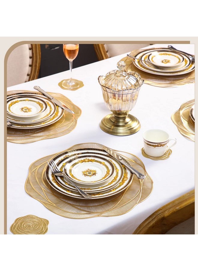 Sieral Sieral 12 Set 15 Inch Round Pressed Vinyl Placemats Rose Placemat Set Metallic Place Mat Coaster Set Including Placemats and Coasters Slip Resistant Table Mats for Dining Kitchen (Gold)  - Image 5