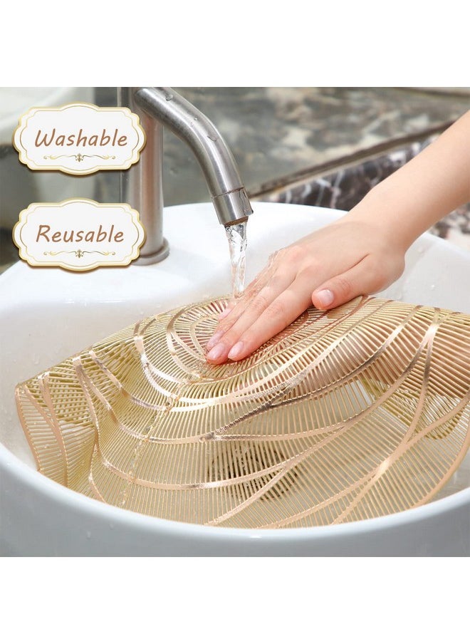 Sieral Sieral 12 Set 15 Inch Round Pressed Vinyl Placemats Rose Placemat Set Metallic Place Mat Coaster Set Including Placemats and Coasters Slip Resistant Table Mats for Dining Kitchen (Gold)  - Image 3