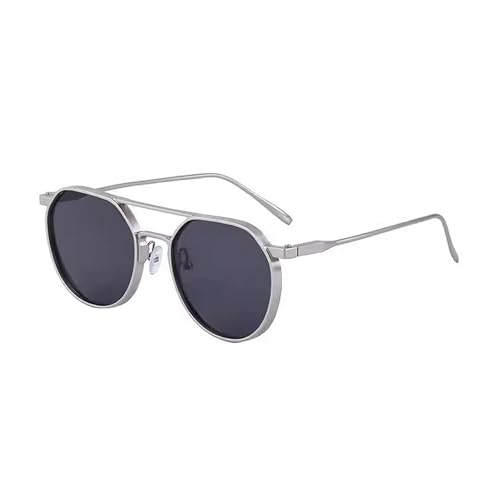 Dervin UV Protected Round Sunglasses for Men and Women (Silver-Black) - Image 1