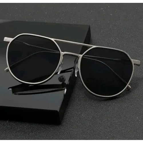 Dervin UV Protected Round Sunglasses for Men and Women (Silver-Black) - Image 4