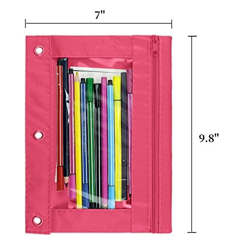 WODISON 3-Ring Pen Pencil Pouch with Clear Window Stationery Bag Binder Case Classroom Organizers Pink - Image 2