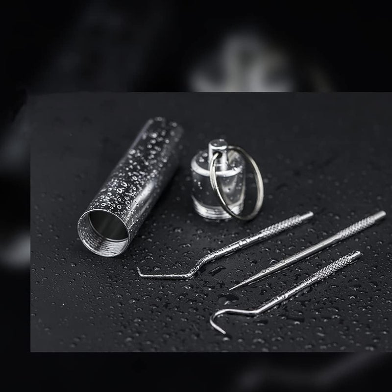 Alark مجموعة أدوات الأسنان من ألرك | 7 في 1 مجموعة أدوات تنظيف الأسنان من الفولاذ المقاوم للصدأ | مجموعة نظافة الأسنان أعواد الأسنان للتخييم والنزهات والسفر | مجموعة أعواد أسنان محمولة (10x1.5x1.5 سم) - Image 5