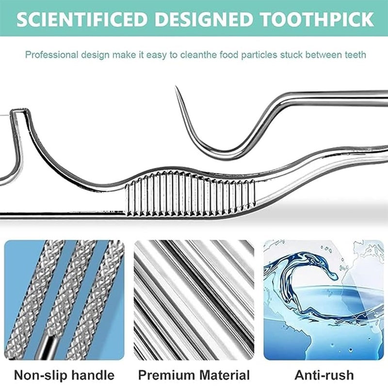 Alark مجموعة أدوات الأسنان من ألرك | 7 في 1 مجموعة أدوات تنظيف الأسنان من الفولاذ المقاوم للصدأ | مجموعة نظافة الأسنان أعواد الأسنان للتخييم والنزهات والسفر | مجموعة أعواد أسنان محمولة (10x1.5x1.5 سم) - Image 3
