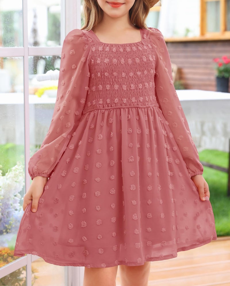 HOSIKA Girls Fall Dress Polka Dots Casual Holiday Long Sleeve Dresses with Pockets 6-13 Years - Image 3