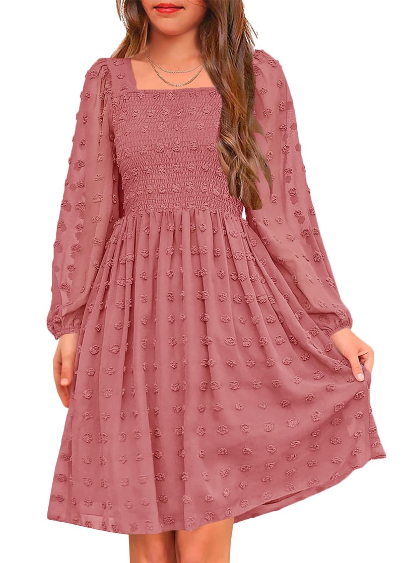 HOSIKA Girls Fall Dress Polka Dots Casual Holiday Long Sleeve Dresses with Pockets 6-13 Years - Image 1