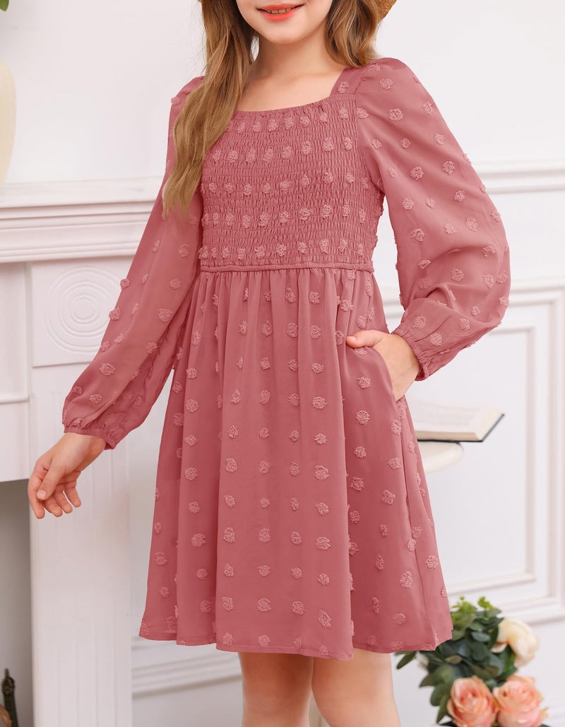 HOSIKA Girls Fall Dress Polka Dots Casual Holiday Long Sleeve Dresses with Pockets 6-13 Years - Image 5