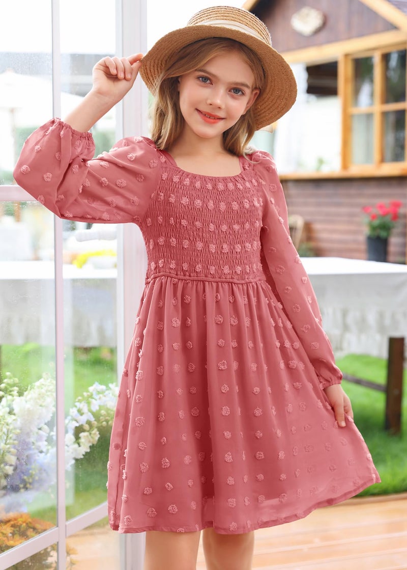 HOSIKA Girls Fall Dress Polka Dots Casual Holiday Long Sleeve Dresses with Pockets 6-13 Years - Image 2