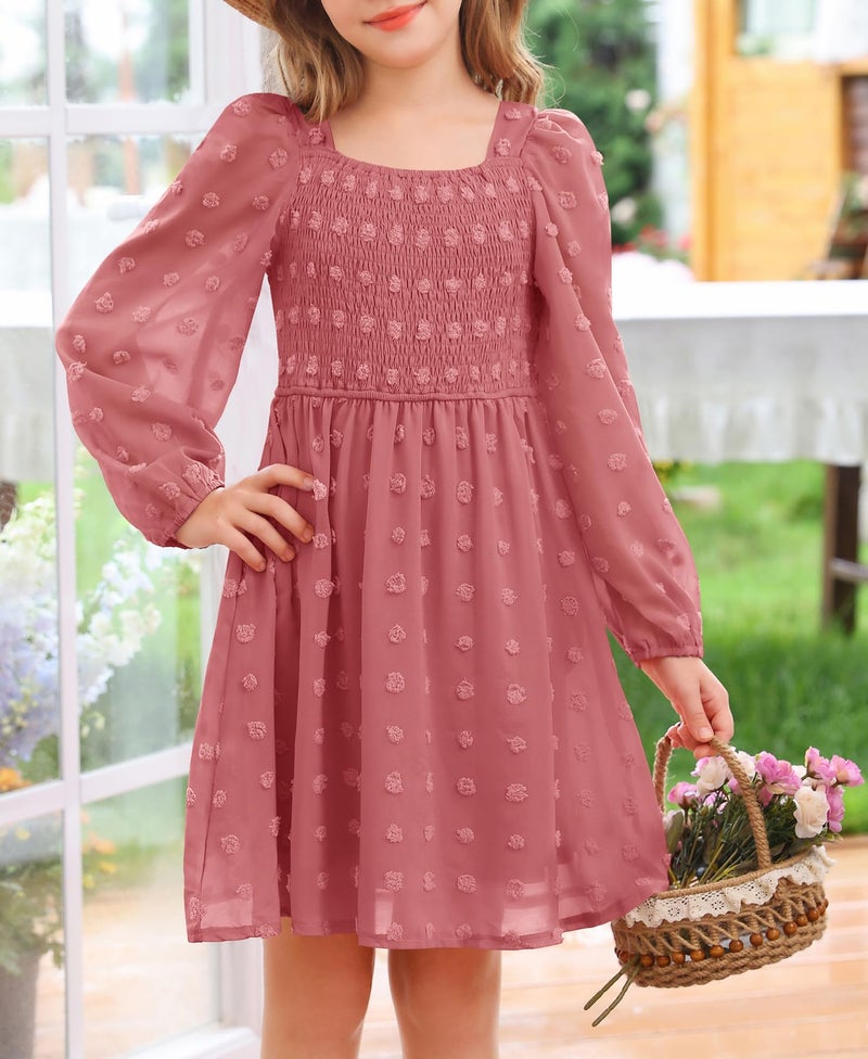 HOSIKA Girls Fall Dress Polka Dots Casual Holiday Long Sleeve Dresses with Pockets 6-13 Years - Image 4