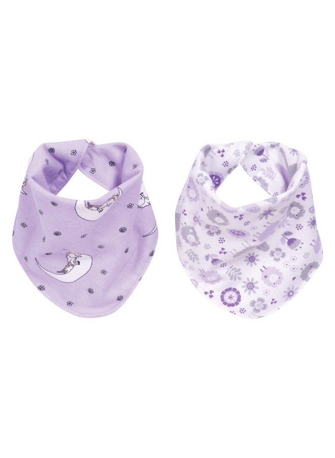 Trend Lab Llamas and Unicorns 2 Pack Reversible Flannel Bandana Bib Set-Unicorn/Dot, Llama/Plaid Prints, Purple, Gray, 100% Cotton Flannel, Snap Closure, 11.5 in x 11.5 in Each - Image 1