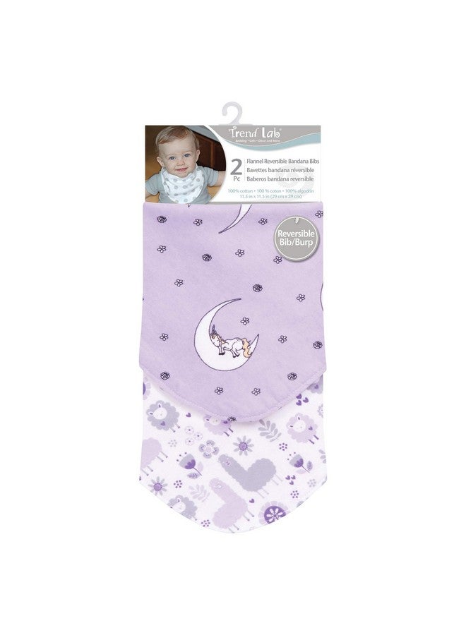Trend Lab Llamas and Unicorns 2 Pack Reversible Flannel Bandana Bib Set-Unicorn/Dot, Llama/Plaid Prints, Purple, Gray, 100% Cotton Flannel, Snap Closure, 11.5 in x 11.5 in Each - Image 3