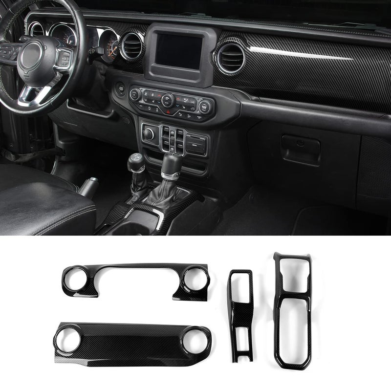 CheroCar Center Console Panel Dashboard Cover  Gear Shift Panel Cover Interior Accessories fit for Jeep Wrangler JL JLU 20182025  Gladiator JT 20202025Carbon Fiber