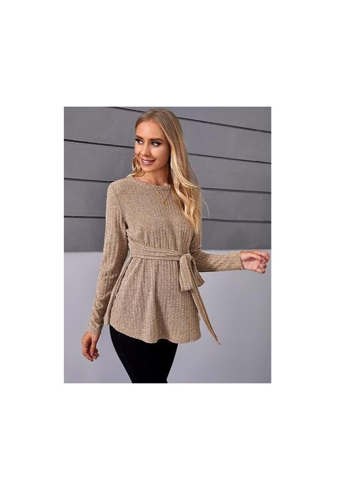 Women's Maternity Shirts Casual Long Sleeve Tie Front Ribbed Knit Pregnancy Tee Top - Image 4