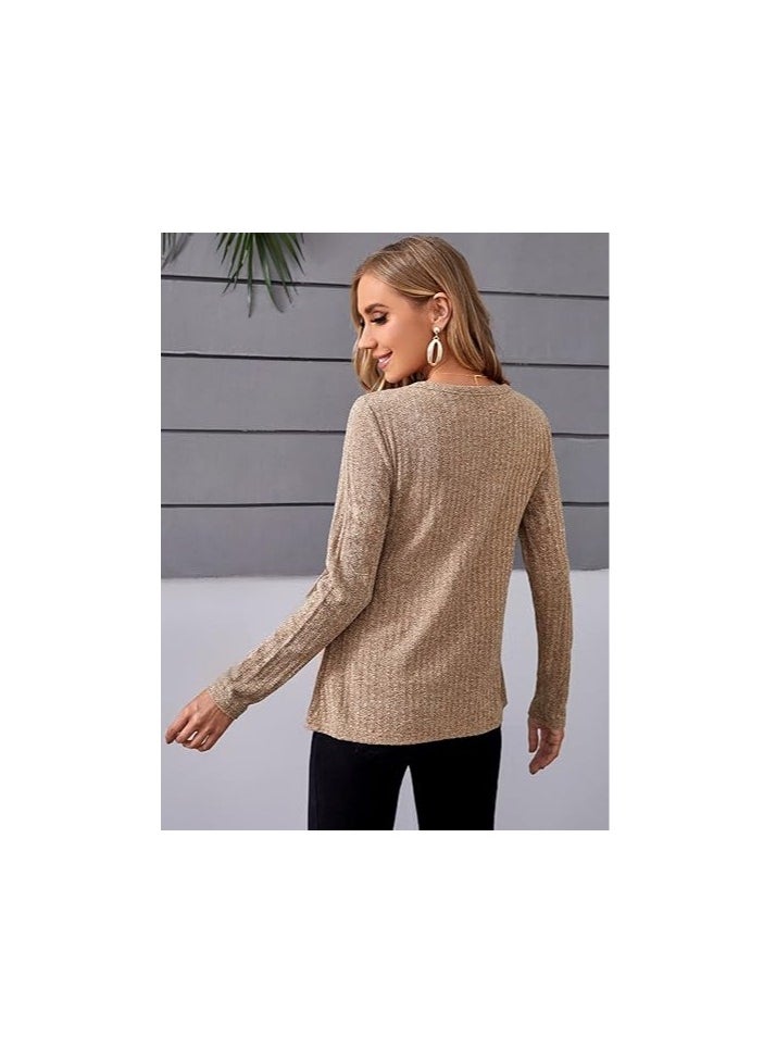 Women's Maternity Shirts Casual Long Sleeve Tie Front Ribbed Knit Pregnancy Tee Top - Image 5