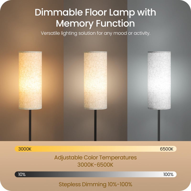 GOEBLESON Set of 2 Dimmable Floor Lamps for Living Room with 2 Remotes and Foot Switch, 64.4â€Modern Standing Tall Lamp, Corner Lamp for Bedroom, Bulb Included, 3000K-6500K, Beige Shade E06LDP205W1 - Image 5
