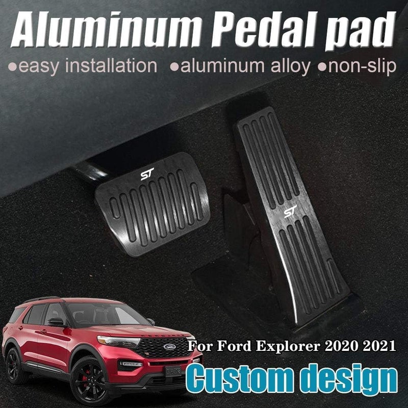 LEXLEY 2PCS Anti-Slip Aluminum Brake Gas Pedal Pads for Ford Explorer 2020-2025 - Black - Image 2