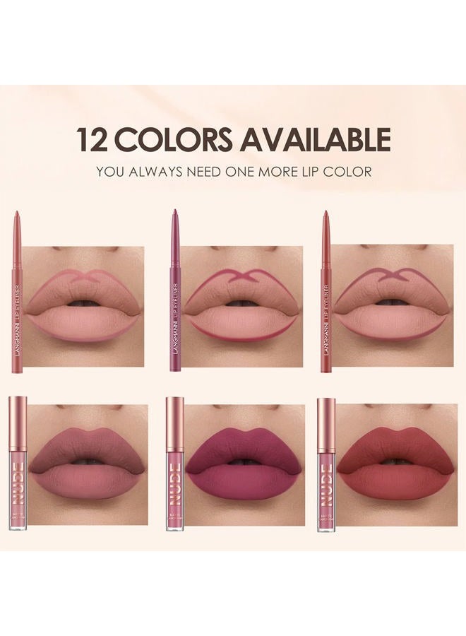 Sumeitang 12Pcs Lip Liner and Lipstick Makeup Set, 6 Matte Nude Liquid Lip Stick With 6 Matching Smooth Lipliner pencil, All in One Waterproof Long Lasting Lipgloss, Girls&Women Lips Makeup Gift Set - Image 1