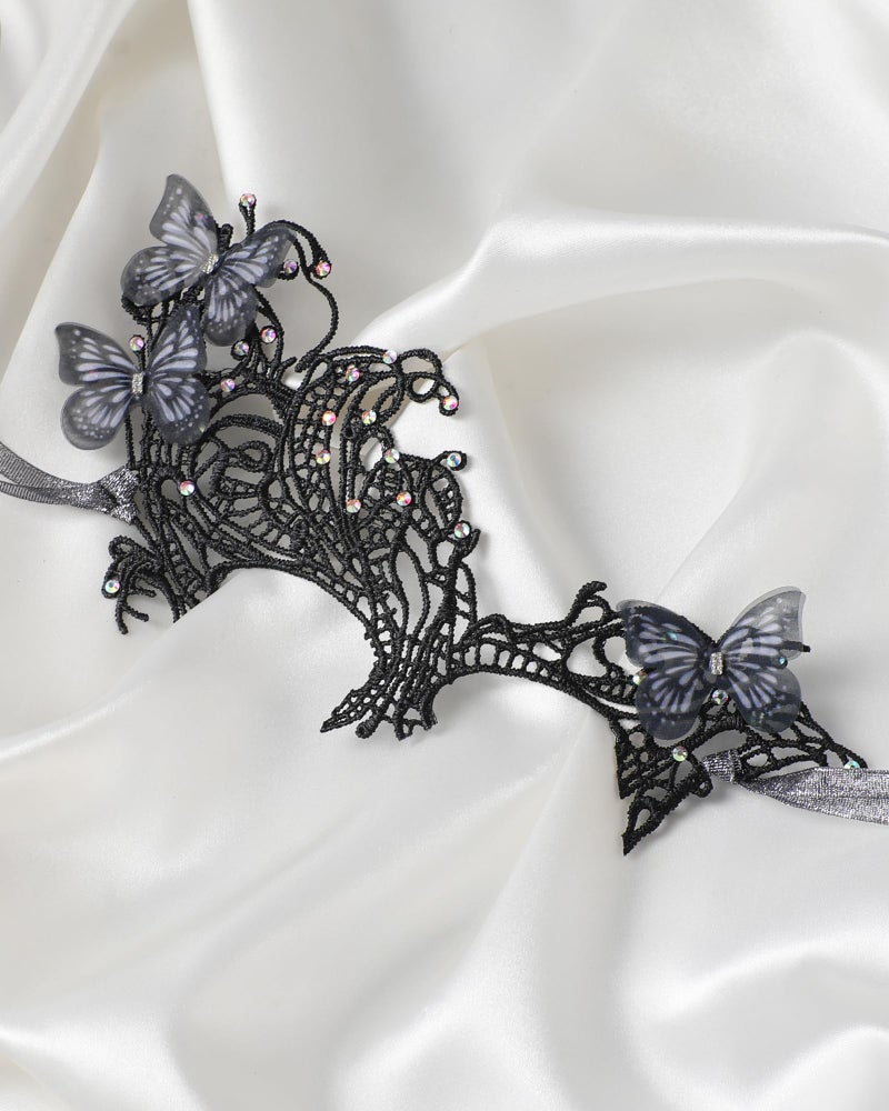 Zinniday Butterfly Masquerade Mask for Glasses, 2026 Black Green Mysterious Eyemask for Women Lady Couples Halloween Renaissance, 1920s 50s Antique Venetian Lace Mask for 1920s 50s Party Renfaire Prom - Image 3