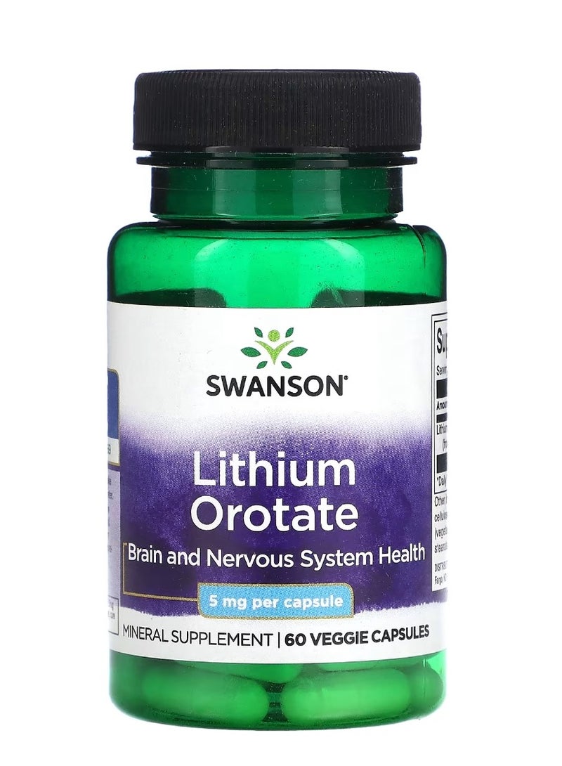 سوانسون أوروتات الليثيوم 5 ملجم - 60 كبسولة نباتية
