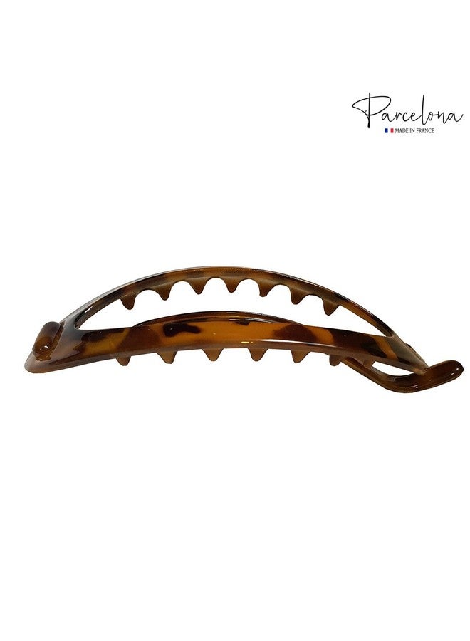 Parcelona French Plain Oval Simple Large Savana Tortoise Ponytail Holder No Metal Hair Clip Barrette (Light Shell) - Image 4