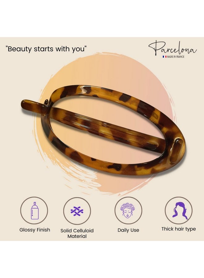Parcelona French Plain Oval Simple Large Savana Tortoise Ponytail Holder No Metal Hair Clip Barrette (Light Shell) - Image 2
