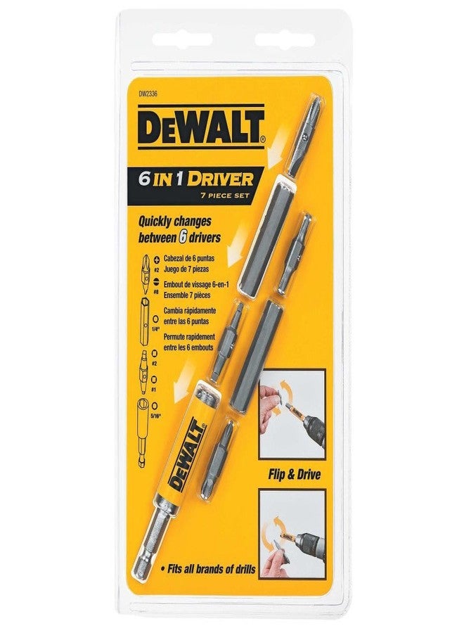 ديوالت مجموعة رؤوس مفكات DEWALT بنظام تشغيل قلاب ومفتاح 6 في 1، 7 قطع (DW2336)، أصفر - Image 2