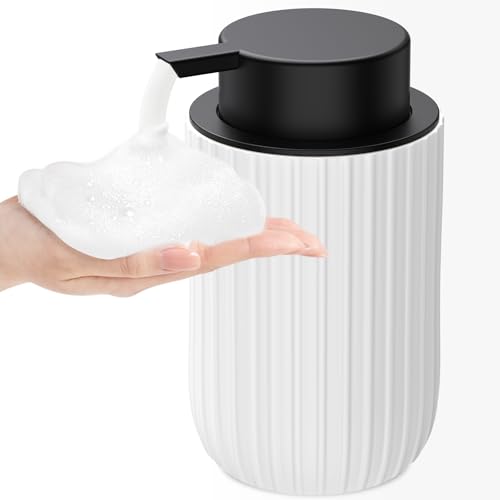 Dlirho Ceramic Foaming Soap Dispenser, 12 oz Bathroom Foam Hand Soap Dispenser, Refillable Lotion Soap Dispenser with Removable Pump for Kitchen Hand Wash Dispenser, Modern Home Decor(White) - Image 1