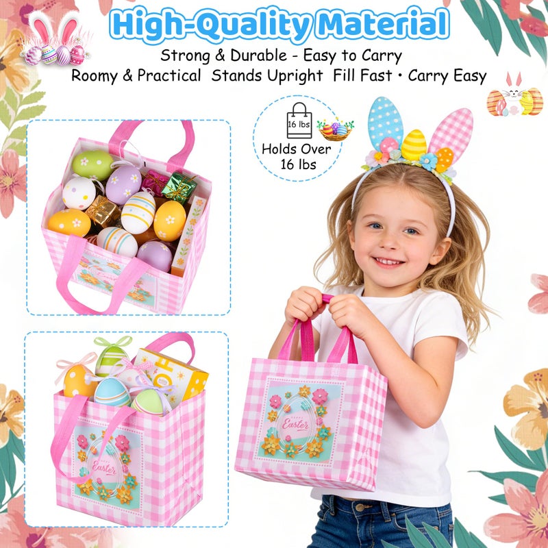 QOIUSO 6 Pack Easter Gift Bags with Handle â€“ Reusable Non Woven Easter's Day Tote Treat Bags for Kids â€“ Large Bunny Rabbit Happy Easter Bags for Egg Hunt, Treats, Gifts and Classroom Party Favors - Image 4
