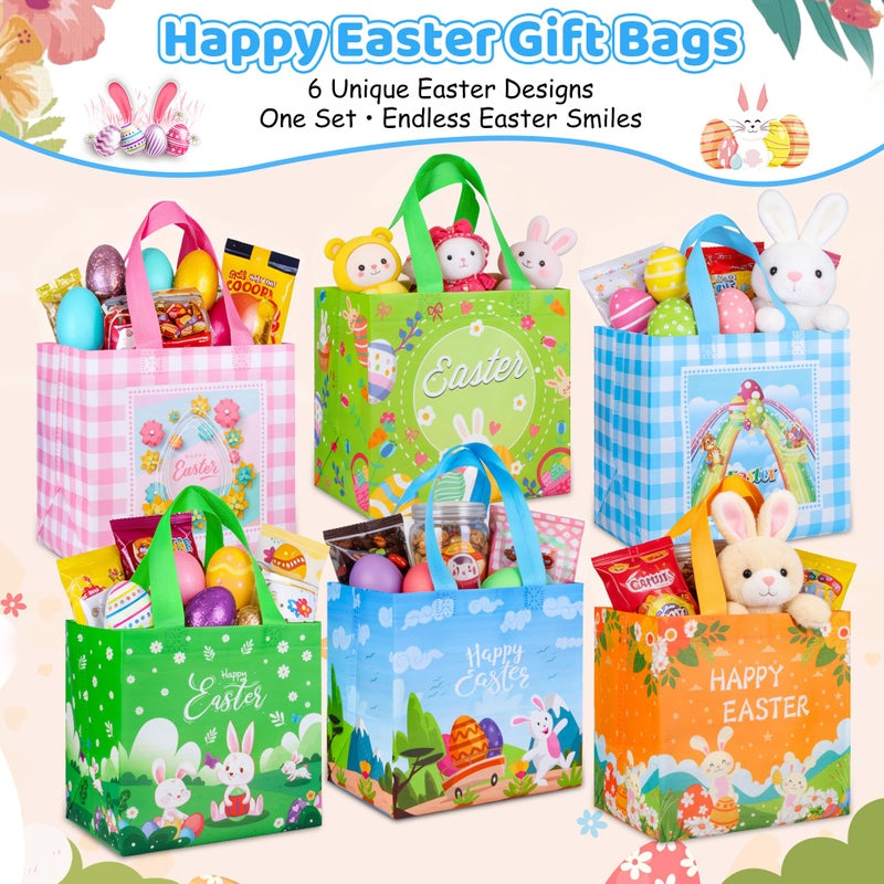 QOIUSO 6 Pack Easter Gift Bags with Handle â€“ Reusable Non Woven Easter's Day Tote Treat Bags for Kids â€“ Large Bunny Rabbit Happy Easter Bags for Egg Hunt, Treats, Gifts and Classroom Party Favors - Image 3