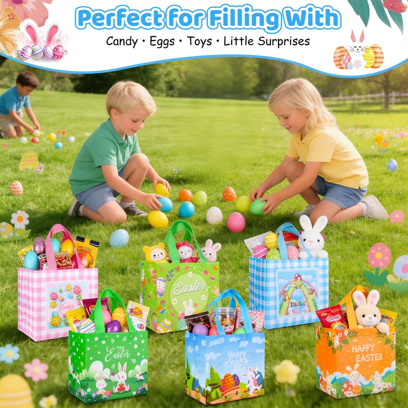 QOIUSO 6 Pack Easter Gift Bags with Handle â€“ Reusable Non Woven Easter's Day Tote Treat Bags for Kids â€“ Large Bunny Rabbit Happy Easter Bags for Egg Hunt, Treats, Gifts and Classroom Party Favors - Image 5