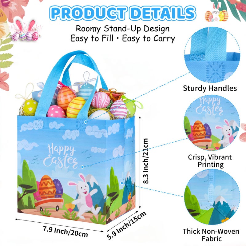 QOIUSO 6 Pack Easter Gift Bags with Handle â€“ Reusable Non Woven Easter's Day Tote Treat Bags for Kids â€“ Large Bunny Rabbit Happy Easter Bags for Egg Hunt, Treats, Gifts and Classroom Party Favors - Image 2