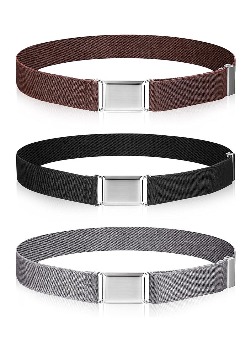 Oasisgalore 3 Pcs Kids' Elastic Stretch Belts with Silver Square Buckle, Adjustable for Boys and Girls - Image 1