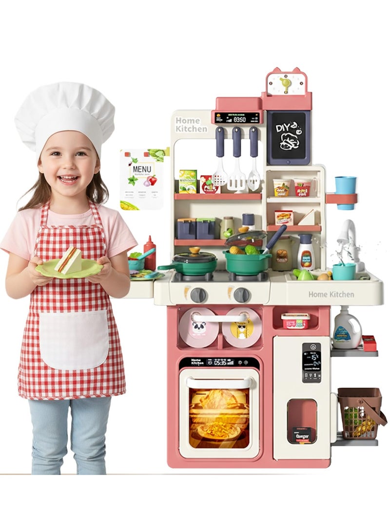 ELFSA Kids Toy Kitchen Playset, 63 Pcs Play Kitchen Set for Kids with Real Interactive Lights & Sounds, Water Sink & Accessories, Pretend Cooking Set Toy, Ideal Birthday Gift for Girls Age 3+ - Image 1
