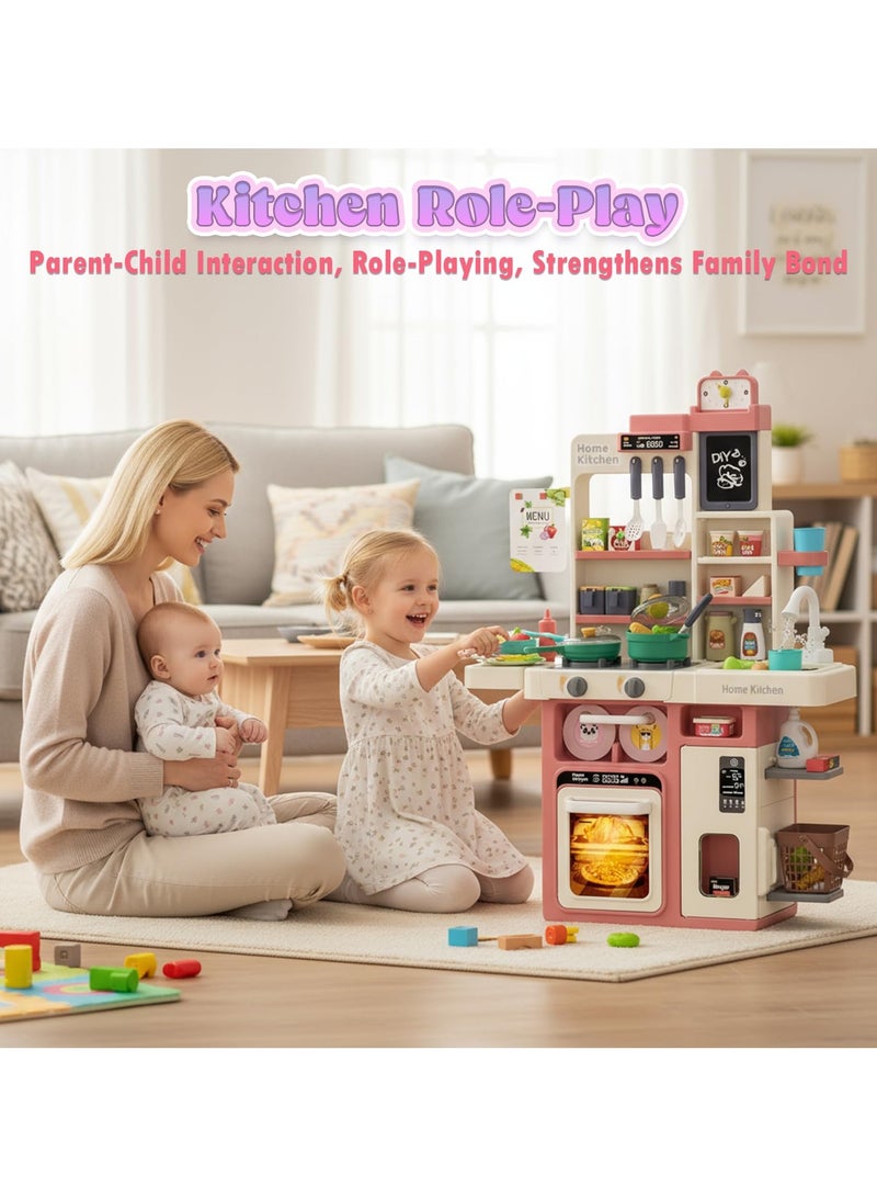 ELFSA Kids Toy Kitchen Playset, 63 Pcs Play Kitchen Set for Kids with Real Interactive Lights & Sounds, Water Sink & Accessories, Pretend Cooking Set Toy, Ideal Birthday Gift for Girls Age 3+ - Image 5