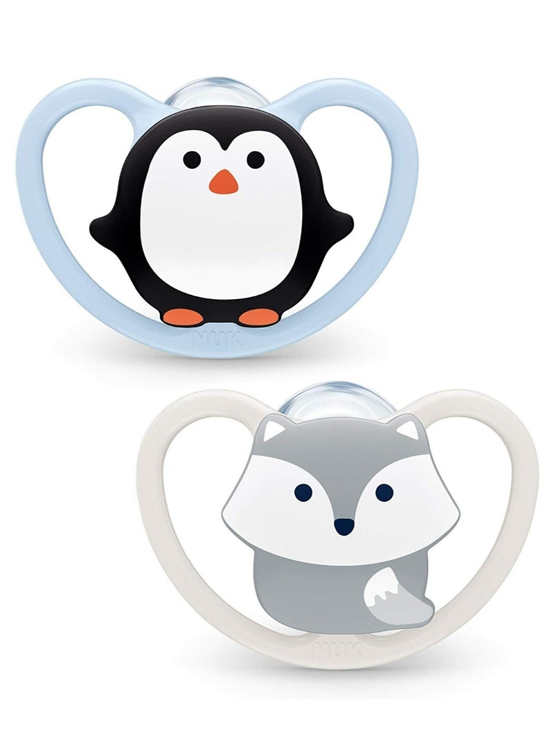 NUK Space Orthodontic Silicone 0-6M Soother Penguin And Fox Pack Of 2 - Image 2