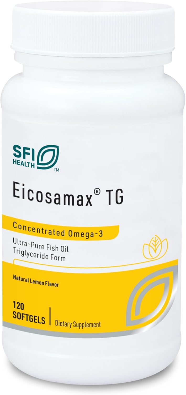 Klaire Labs Eicosamax TG Fish Oil Pills with EPADHA  Omega3 Fatty Acids to Support Brain  Heart Function  Natural Lemon Flavor to Help Reduce Fishy Burps or Aftertaste 120 Softgels - Image 1