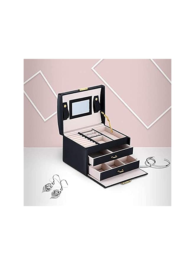 PROMASS Portable Small Jewelry Box Leather Jewelry Organizer Travel Storage Case for Rings Earrings with Mirror - Image 3