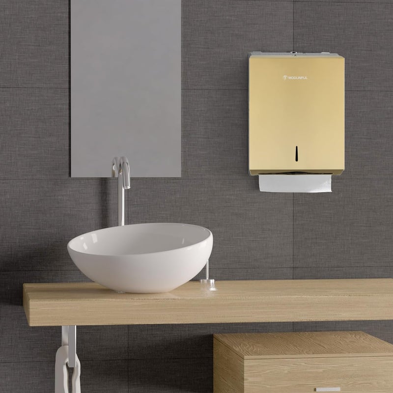 modunful Commercial Paper Towel Dispenser Gold - Multifold Paper Towel Dispenser Wall Mount, High Capacity Stainless Steel Tissue Holder, Suitable for Bathrooms and Public Places - Image 5