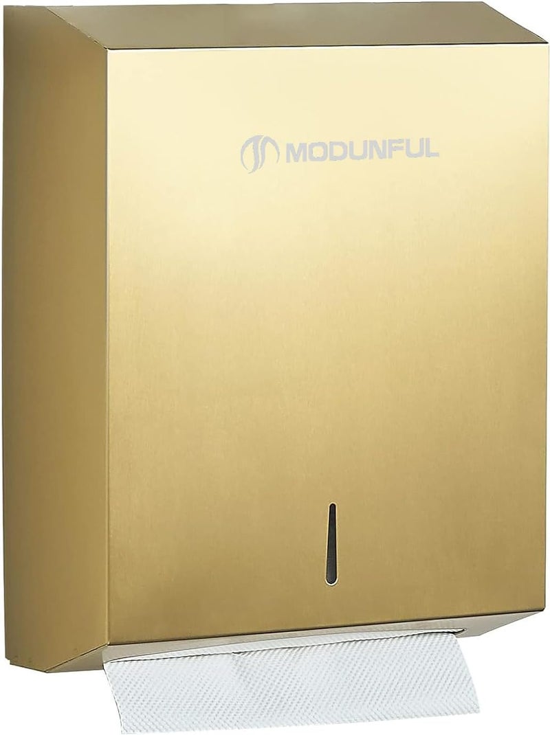 modunful Commercial Paper Towel Dispenser Gold - Multifold Paper Towel Dispenser Wall Mount, High Capacity Stainless Steel Tissue Holder, Suitable for Bathrooms and Public Places - Image 1