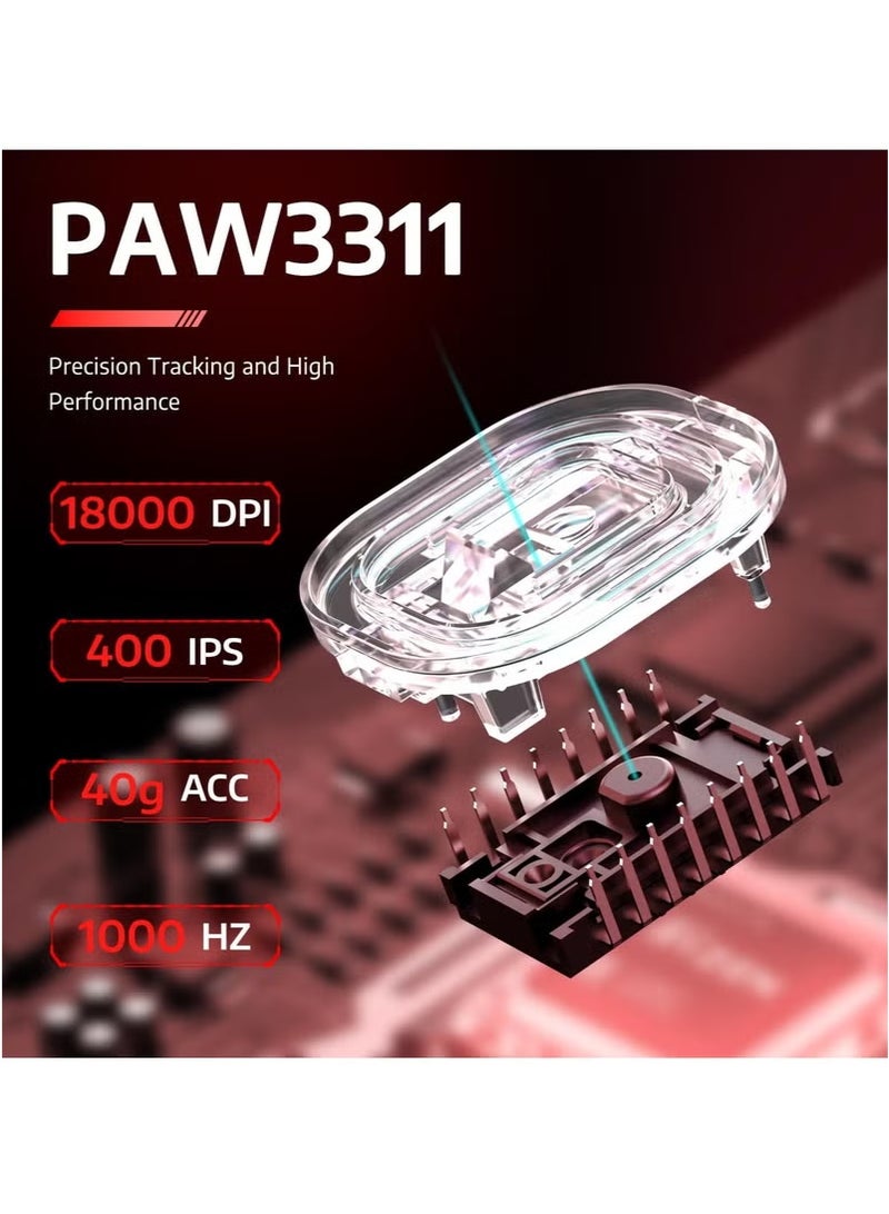 Attack Shark R1 59g Ultra-Light Gaming Mouse - Wireless/Wired (Bluetooth + 2.4G), 18000 max DPI, 65H Battery with Braid Cable - Image 4