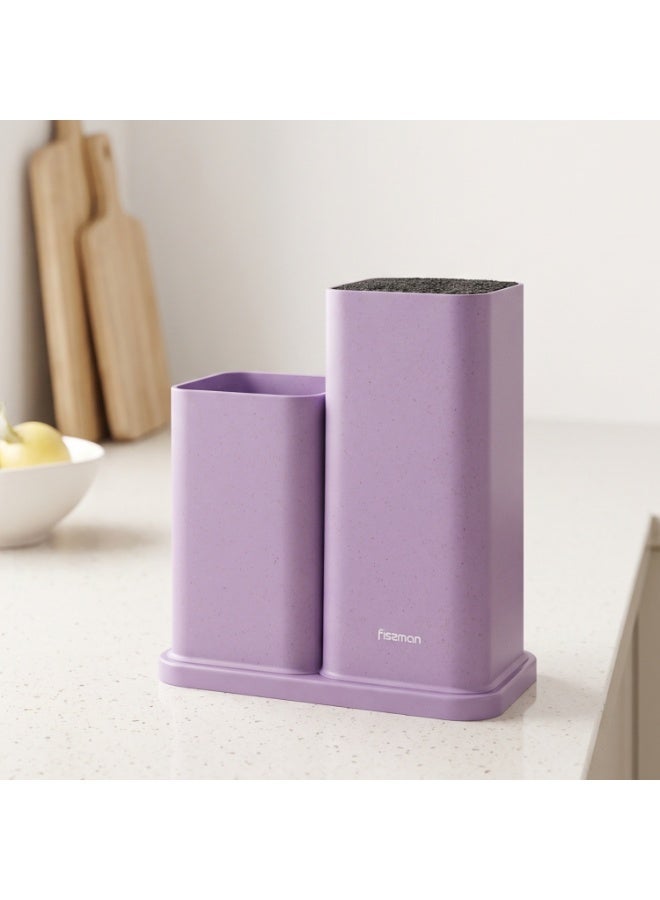 Fissman Kitchen Knife Holder and Utensil Organizer, 2-Compartment Large Capacity Multifunctional Storage Rack for Knives, Scissors, Spatulas, Turners and Sharp Tools, Purple - Image 1