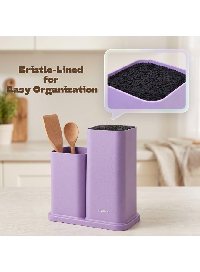 Fissman Kitchen Knife Holder and Utensil Organizer, 2-Compartment Large Capacity Multifunctional Storage Rack for Knives, Scissors, Spatulas, Turners and Sharp Tools, Purple - Image 2