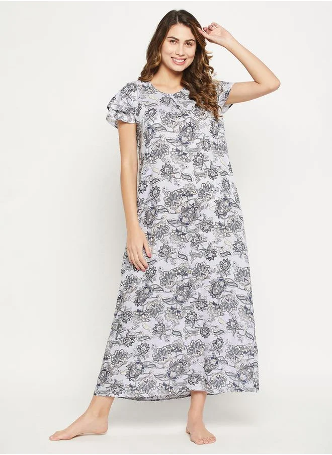Clovia Floral Print Round Neck Nightdress by Styli