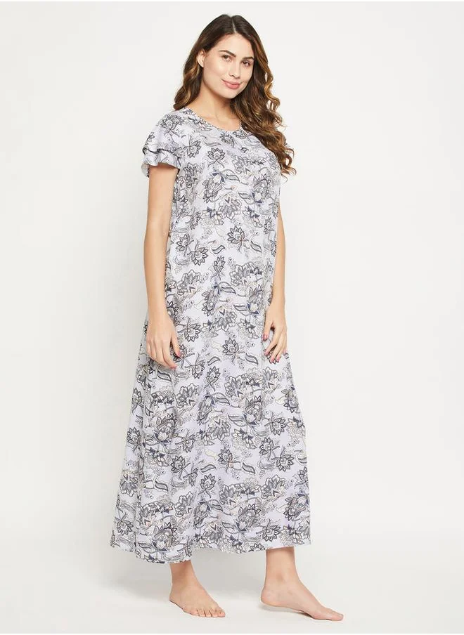 Clovia Floral Print Round Neck Nightdress by Styli