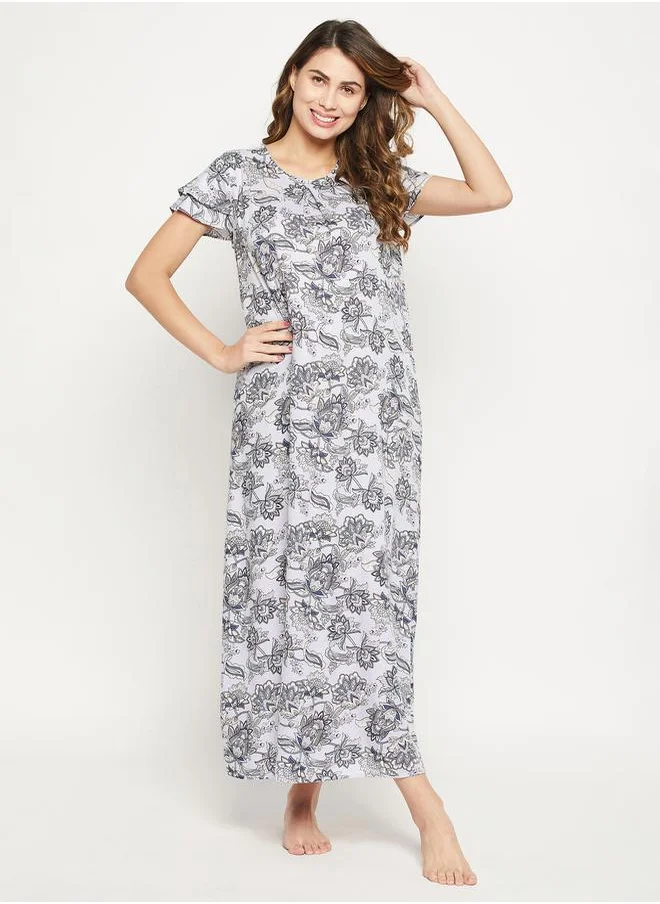 Clovia Floral Print Round Neck Nightdress by Styli