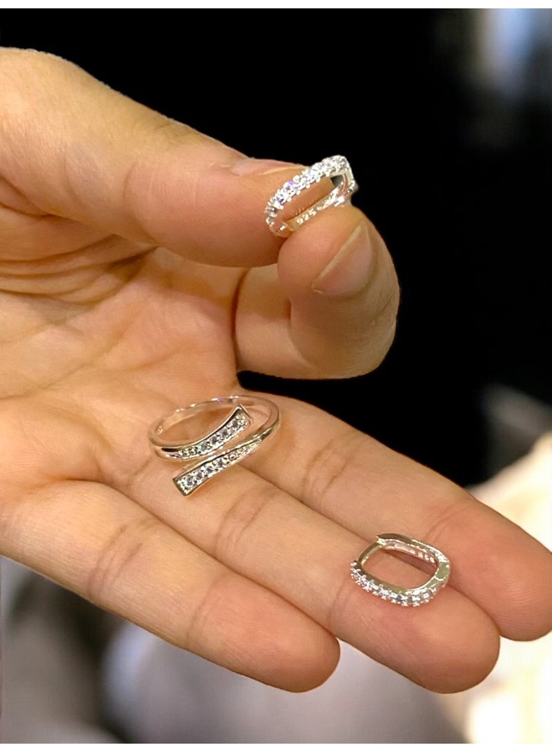 Elegance Luxury & Elegant 925 Silver Plated Earrings & One Size Ring Jewellery Set For Women - Image 1