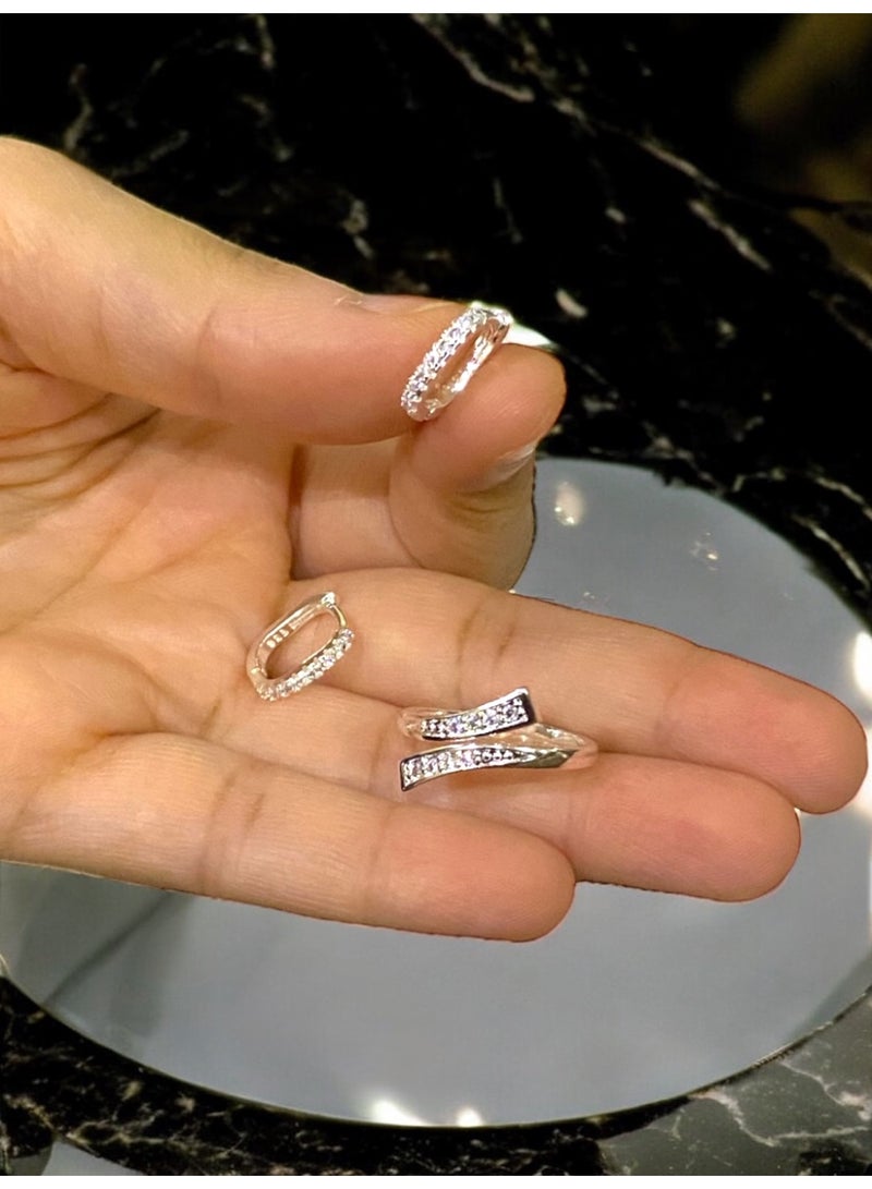 Elegance Luxury & Elegant 925 Silver Plated Earrings & One Size Ring Jewellery Set For Women - Image 3